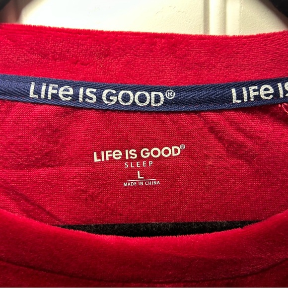 Life is Good Sleep Red Santa Dog Print Pajama Sweater Size Large - Picture 6 of 9